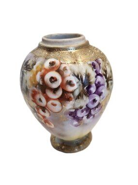 Antique Nippon Ginger Jar Grapes Handpainted Gold Gilt Maple Leaf Stamp